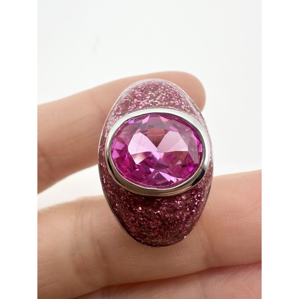 Platinum Over Sterling Silver Lab Ruby Glitter Pendant